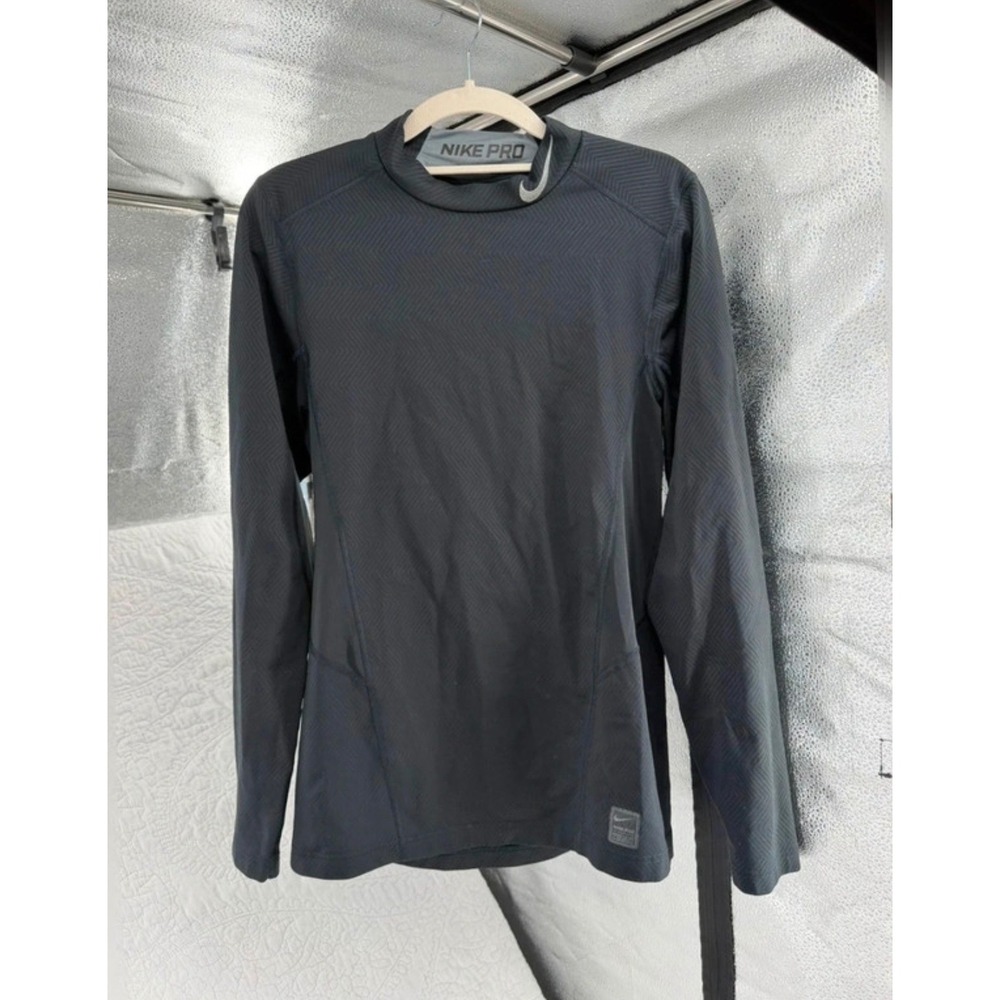 Nike Pro Dri-FIT Womens Black Chevron Long Sleeve Mock Neck Training Top Small